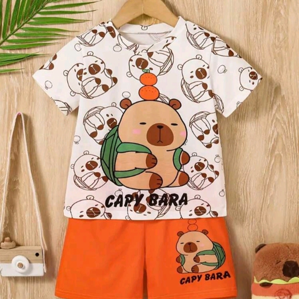 Capybara Kids Pajama Set - White and Orange